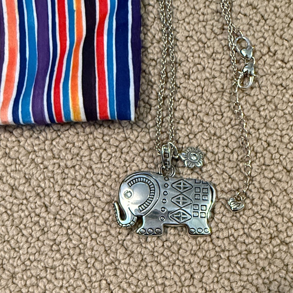 Brighton Silver Elephant Necklace with Flower Charm